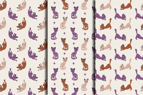 Retro Cats Seamless Patterns Digital Pattern Rin Green 
