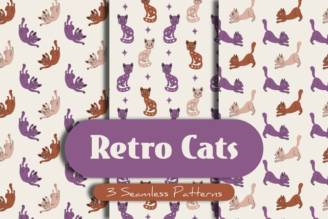 Retro Cats Seamless Patterns Digital Pattern Rin Green 