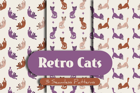 Retro Cats Seamless Patterns Digital Pattern Rin Green 