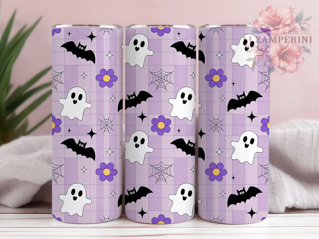 Retro Checkered Cute Ghost Halloween Tumbler, Cute Ghost Wrap, Checkered Ghost Design, 20Oz Tumbler Sublimation, Vintage Spooky Drinkware, Trick Or Treat Cup, Halloween Retro Mug Sublimation Li Zamperini 