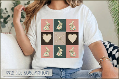 Retro Checkered Easter Bunny Coquette PNG Sublimation Shetara Begum 