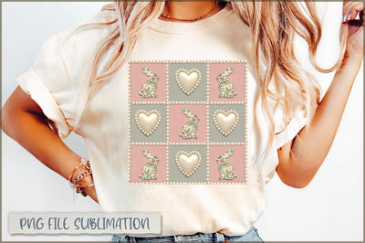 Retro Checkered Easter Bunny Coquette PNG Sublimation Shetara Begum 