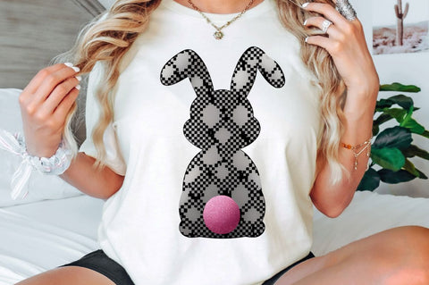 Retro Checkered Easter Bunny PNG, Happy Easter PNG, Pink Easter PNG, Retro Checkered Easter PNG, Floral Spring PNG, Girls Pink Easter PNG, Retro Easter Bunny Coquette PNG Sublimation Regulrcrative 