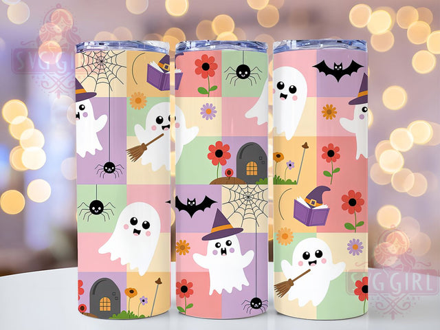 Retro Checkered Ghost Halloween Tumbler, Checkered Ghost Cup, Spooky Season Wrap, 20Oz Sublimation Design, Vintage Halloween Mug, Funky Ghost Drinkware, Retro Spooky Tumbler Sublimation SvggirlplusArt 