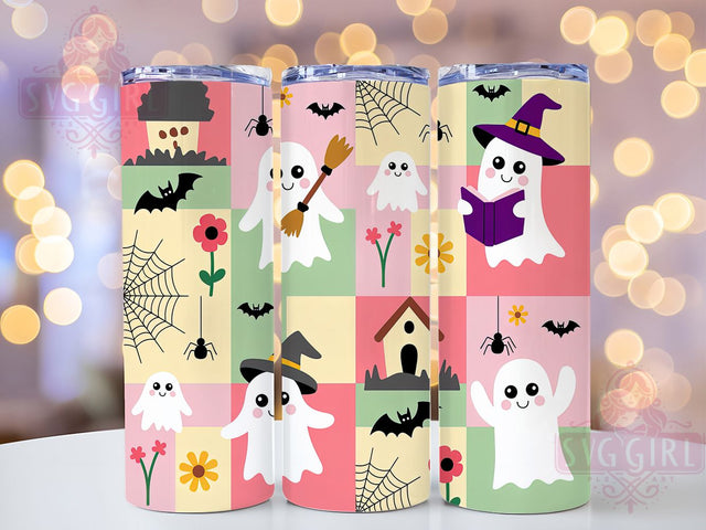Retro Checkered Ghost Halloween Tumbler, Checkered Ghost Cup, Spooky Season Wrap, 20Oz Sublimation Design, Vintage Halloween Mug, Funky Ghost Drinkware, Retro Spooky Tumbler Sublimation SvggirlplusArt 