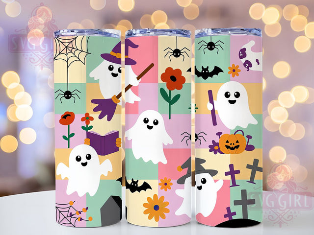 Retro Checkered Ghost Halloween Tumbler, Checkered Ghost Cup, Spooky Season Wrap, 20Oz Sublimation Design, Vintage Halloween Mug, Funky Ghost Drinkware, Retro Spooky Tumbler Sublimation SvggirlplusArt 