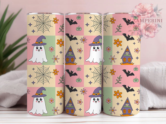 Retro Checkered Ghost Halloween Tumbler, Checkered Ghost Wrap, Spooky Cup Design, Vintage Halloween Sublimation, 20oz Tumbler Wrap, Retro Ghost Drinkware, Halloween Checkered Pattern Sublimation Li Zamperini 