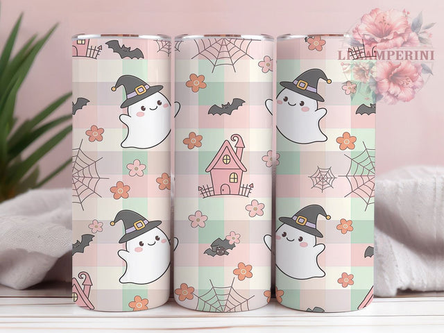 Retro Checkered Ghost Halloween Tumbler, Checkered Ghost Wrap, Spooky Cup Design, Vintage Halloween Sublimation, 20oz Tumbler Wrap, Retro Ghost Drinkware, Halloween Checkered Pattern Sublimation Li Zamperini 