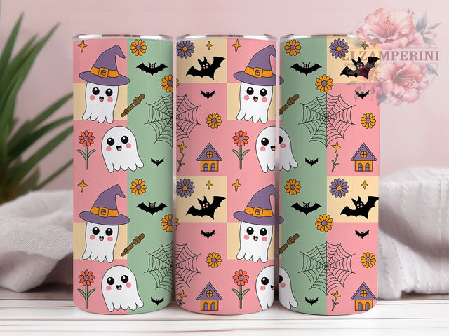 Retro Checkered Ghost Halloween Tumbler, Checkered Ghost Wrap, Spooky Cup Design, Vintage Halloween Sublimation, 20oz Tumbler Wrap, Retro Ghost Drinkware, Halloween Checkered Pattern Sublimation Li Zamperini 