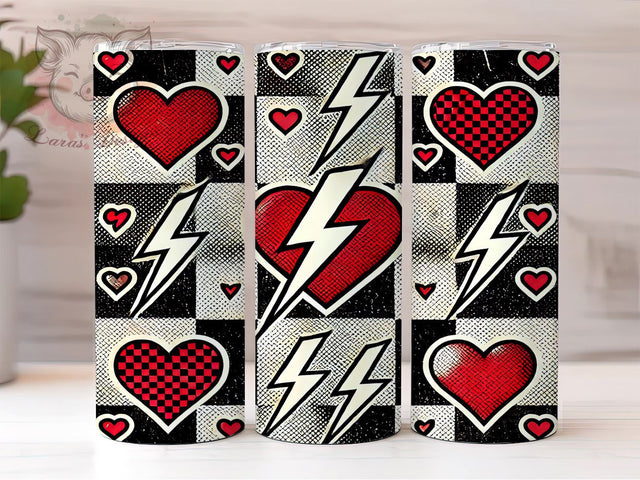 Retro Checkered Heart 20oz Tumbler, Checkered Heart Design, 20oz Sublimation Wrap, Valentine's Day Gift, Tumbler Wrap Design, Retro Style Tumbler, Heart Pattern Sublimation Sublimation Lara' s Designs 