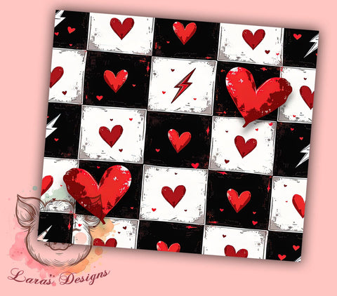 Retro Checkered Heart 20oz Tumbler, Checkered Heart Design, 20oz Sublimation Wrap, Valentine's Day Gift, Tumbler Wrap Design, Retro Style Tumbler, Heart Pattern Sublimation Sublimation Lara' s Designs 