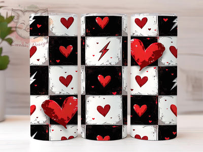 Retro Checkered Heart 20oz Tumbler, Checkered Heart Design, 20oz Sublimation Wrap, Valentine's Day Gift, Tumbler Wrap Design, Retro Style Tumbler, Heart Pattern Sublimation Sublimation Lara' s Designs 