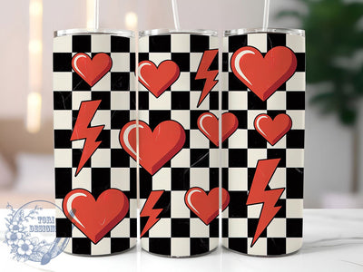 Retro Checkered Heart Tumbler, Valentine Retro Wrap, Vintage Love Cup, 20oz Sublimation Wrap, Stylish Valentine Design Tumbler, Artistic Retro Heart Cup, Funky Love Theme Wrap Sublimation ToriDesigns 