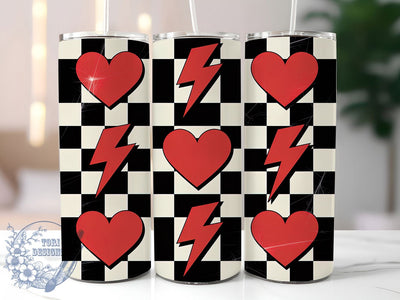Retro Checkered Heart Tumbler, Valentine Retro Wrap, Vintage Love Cup, 20oz Sublimation Wrap, Stylish Valentine Design Tumbler, Artistic Retro Heart Cup, Funky Love Theme Wrap Sublimation ToriDesigns 