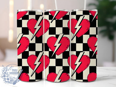 Retro Checkered Heart Tumbler, Valentine Retro Wrap, Vintage Love Cup, 20oz Sublimation Wrap, Stylish Valentine Design Tumbler, Artistic Retro Heart Cup, Funky Love Theme Wrap Sublimation ToriDesigns 