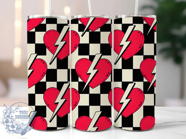 Retro Checkered Heart Tumbler, Valentine Retro Wrap, Vintage Love Cup, 20oz Sublimation Wrap, Stylish Valentine Design Tumbler, Artistic Retro Heart Cup, Funky Love Theme Wrap Sublimation ToriDesigns 