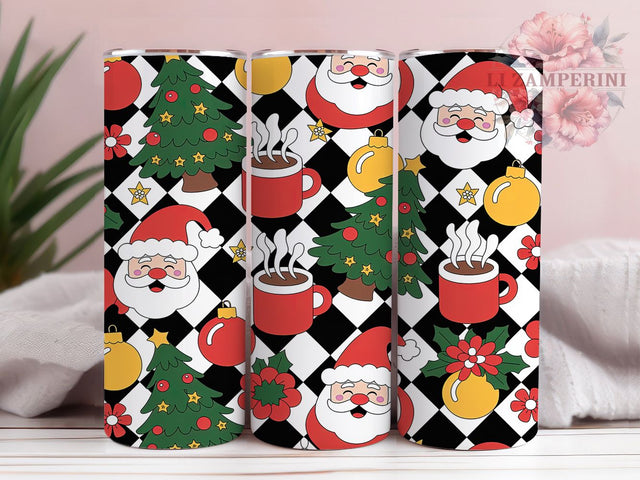 Retro Checkered Santa Tumbler, Checkered Christmas Wrap, Vintage Holiday Sublimation Design, Festive Santa Cup, 20Oz Skinny Tumbler Wrap, Classic Xmas Mug, Nostalgic Holiday Design Sublimation Li Zamperini 