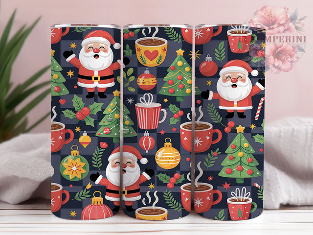 Retro Checkered Santa Tumbler, Checkered Christmas Wrap, Vintage Holiday Sublimation Design, Festive Santa Cup, 20Oz Skinny Tumbler Wrap, Classic Xmas Mug, Nostalgic Holiday Design Sublimation Li Zamperini 