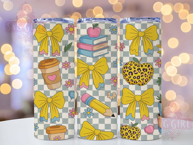 Retro Checkered Teacher Tumbler, Checkered Tumbler Wrap, 20oz Sublimation Design, Coquette Teacher Cup, Teacher Appreciation Tumbler, Retro Checkered Design, Vintage Teacher Tumbler Sublimation SvggirlplusArt 