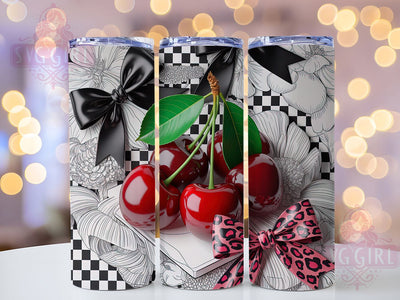 Retro Cherry Rockabilly Tumbler, Leopard Bow Wrap, Rockabilly Cup Design, 20oz Retro Sublimation, Vintage Rockabilly Tumbler, Pinup Style Wrap, Retro Cherry Cup Sublimation SvggirlplusArt 