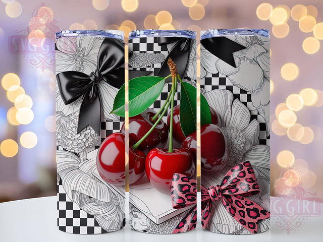Retro Cherry Rockabilly Tumbler, Leopard Bow Wrap, Rockabilly Cup Design, 20oz Retro Sublimation, Vintage Rockabilly Tumbler, Pinup Style Wrap, Retro Cherry Cup Sublimation SvggirlplusArt 