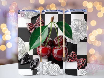 Retro Cherry Rockabilly Tumbler, Leopard Bow Wrap, Rockabilly Cup Design, 20oz Retro Sublimation, Vintage Rockabilly Tumbler, Pinup Style Wrap, Retro Cherry Cup Sublimation SvggirlplusArt 