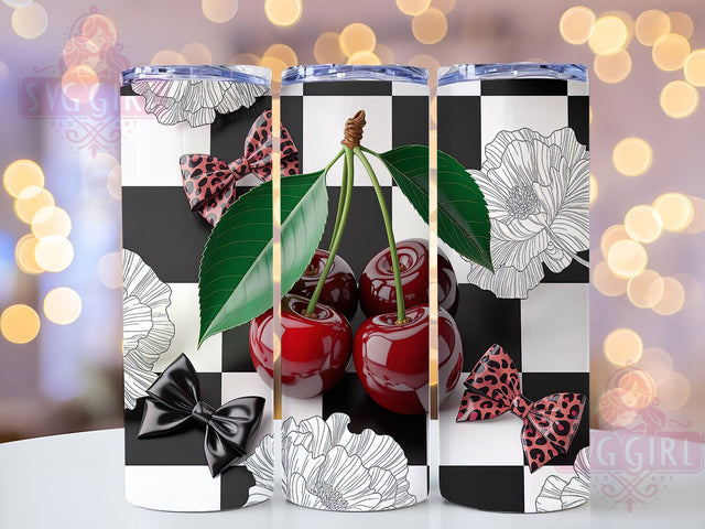 Retro Cherry Rockabilly Tumbler, Leopard Bow Wrap, Rockabilly Cup Design, 20oz Retro Sublimation, Vintage Rockabilly Tumbler, Pinup Style Wrap, Retro Cherry Cup Sublimation SvggirlplusArt 