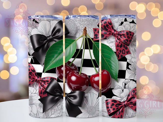 Retro Cherry Rockabilly Tumbler, Leopard Bow Wrap, Rockabilly Cup Design, 20oz Retro Sublimation, Vintage Rockabilly Tumbler, Pinup Style Wrap, Retro Cherry Cup Sublimation SvggirlplusArt 