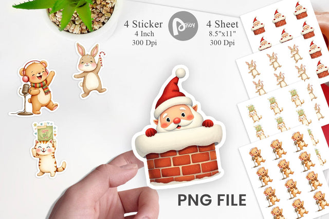 Retro Christmas Animals Sticker Sublimation artnoy 