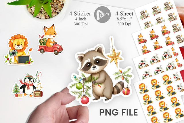 Retro Christmas Animals Sticker Sublimation artnoy 