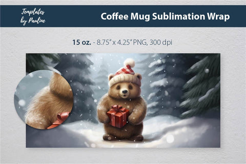 Retro Christmas Bear Coffee Mug Wrap for Sublimation Sublimation Templates by Pauline 