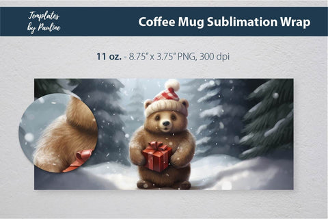 Retro Christmas Bear Coffee Mug Wrap for Sublimation Sublimation Templates by Pauline 