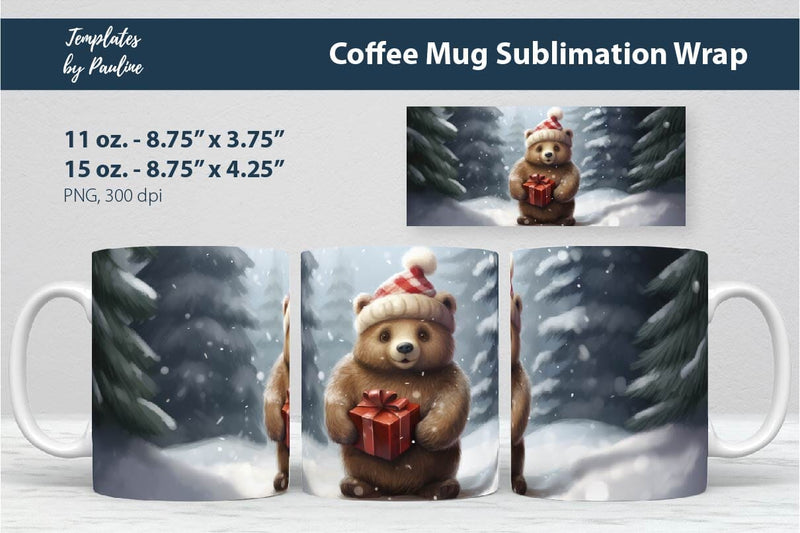 Retro Christmas Bear Coffee Mug Wrap for Sublimation Sublimation Templates by Pauline 