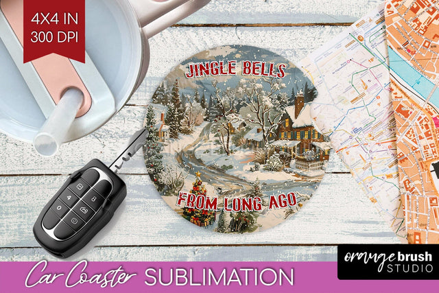 Retro Christmas Car Coaster PNG - Xmas Coaster Sublimatoin Sublimation OrangeBrushStudio 