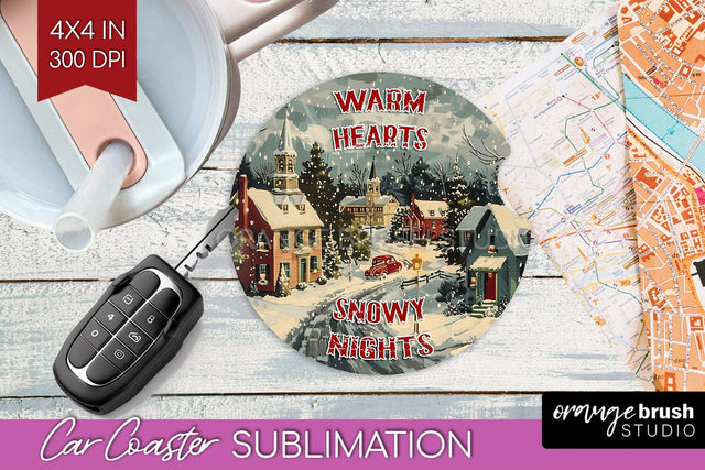 Retro Christmas Car Coaster PNG - Xmas Coaster Sublimatoin Sublimation OrangeBrushStudio 