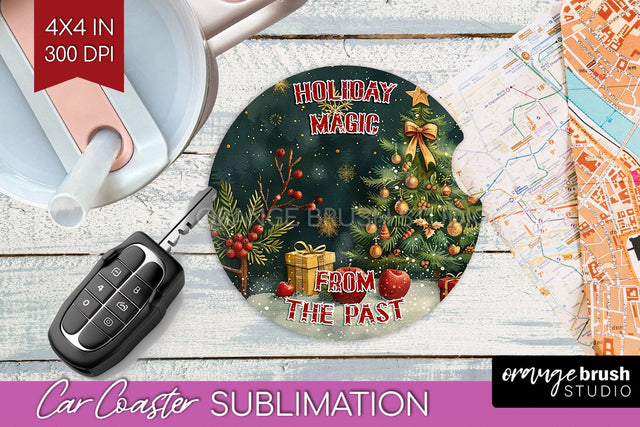 Retro Christmas Car Coaster PNG - Xmas Coaster Sublimatoin Sublimation OrangeBrushStudio 