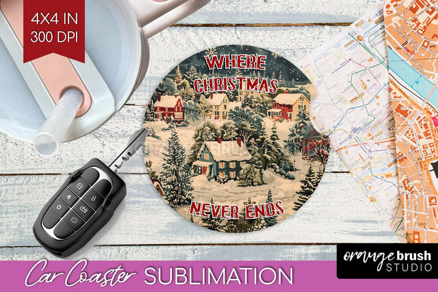 Retro Christmas Car Coaster PNG - Xmas Coaster Sublimatoin Sublimation OrangeBrushStudio 