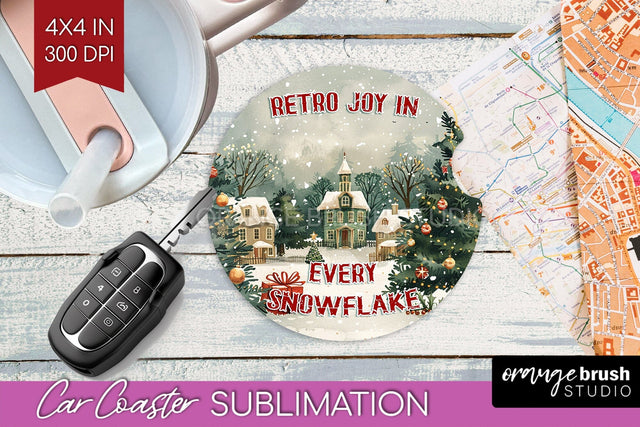 Retro Christmas Car Coaster PNG - Xmas Coaster Sublimatoin Sublimation OrangeBrushStudio 