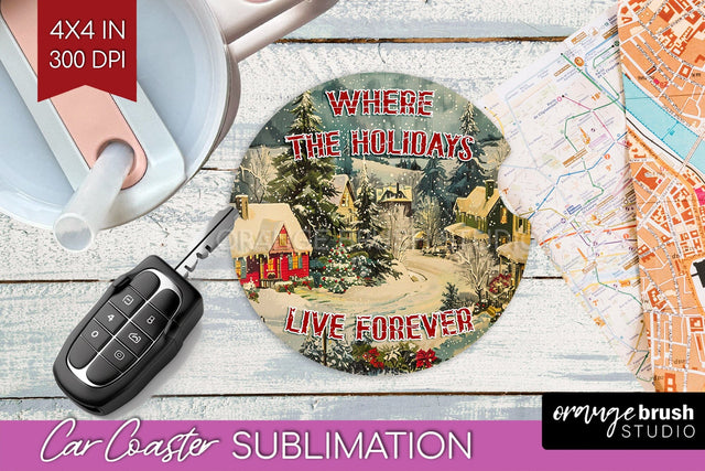 Retro Christmas Car Coaster PNG - Xmas Coaster Sublimatoin Sublimation OrangeBrushStudio 