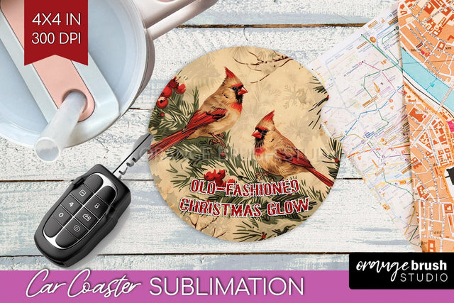 Retro Christmas Car Coaster PNG - Xmas Coaster Sublimatoin Sublimation OrangeBrushStudio 