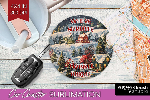 Retro Christmas Car Coaster PNG - Xmas Coaster Sublimatoin Sublimation OrangeBrushStudio 