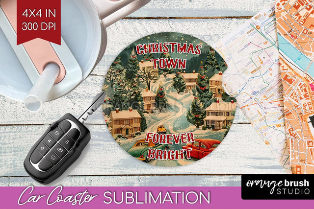 Retro Christmas Car Coaster PNG - Xmas Coaster Sublimatoin Sublimation OrangeBrushStudio 