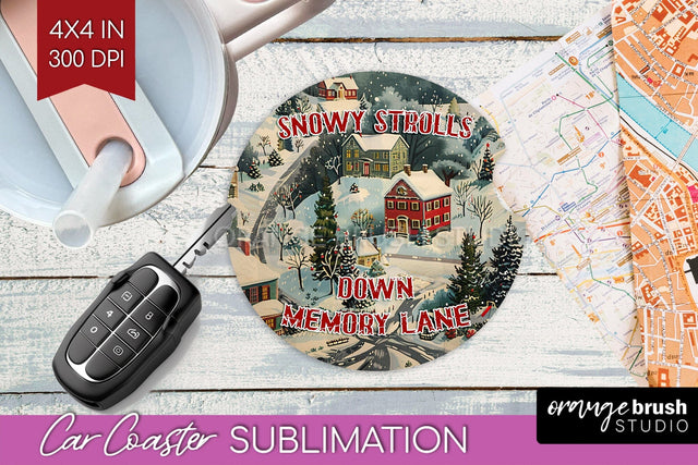 Retro Christmas Car Coaster PNG - Xmas Coaster Sublimatoin Sublimation OrangeBrushStudio 