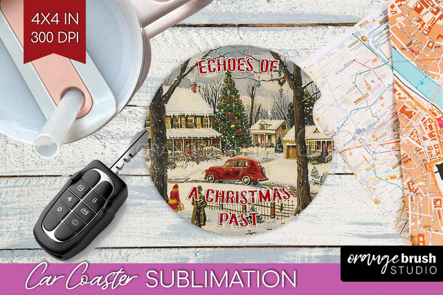 Retro Christmas Car Coaster PNG - Xmas Coaster Sublimatoin Sublimation OrangeBrushStudio 