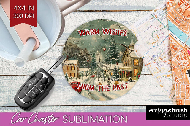 Retro Christmas Car Coaster PNG - Xmas Coaster Sublimatoin Sublimation OrangeBrushStudio 