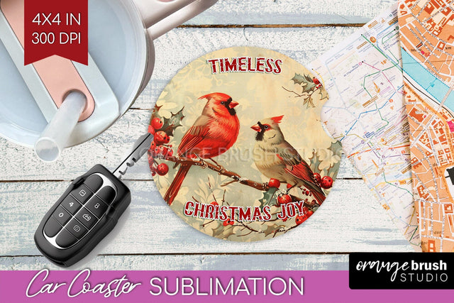 Retro Christmas Car Coaster PNG - Xmas Coaster Sublimatoin Sublimation OrangeBrushStudio 