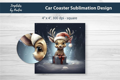 Retro Christmas Deer Car Coaster Sublimation Design Sublimation Templates by Pauline 