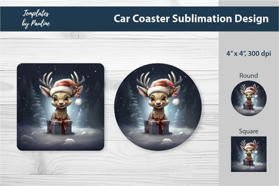 Retro Christmas Deer Car Coaster Sublimation Design Sublimation Templates by Pauline 