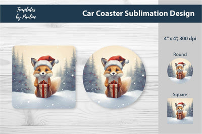 Retro Christmas Fox Car Coaster Sublimation Design Sublimation Templates by Pauline 