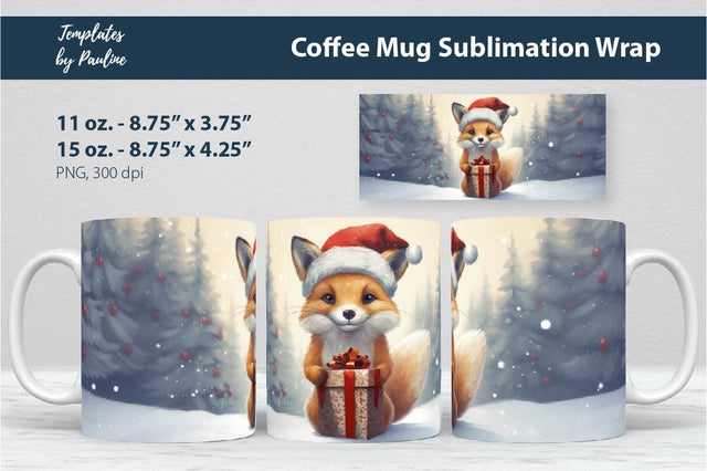 Retro Christmas Fox Coffee Mug Wrap for Sublimation Sublimation Templates by Pauline 